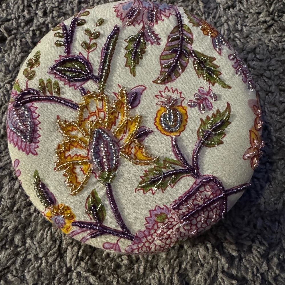 Floral Embroidered Round Cushion jewelry box